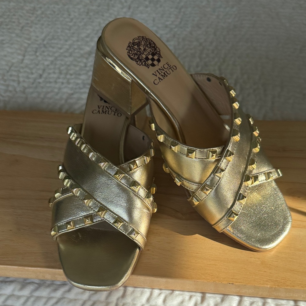 Vince Camuto Metallic Gold Studded Women's Slides